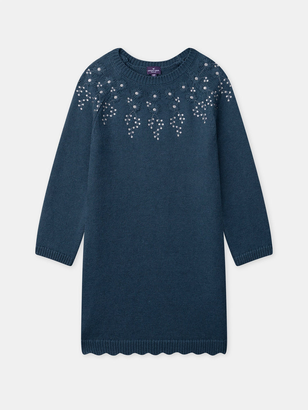 Robe bleu paon brodée de fleurs Fille - 1