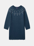 Robe bleu paon brodée de fleurs Fille - 1