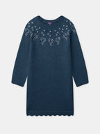Robe bleu paon brodée de fleurs Fille - 1