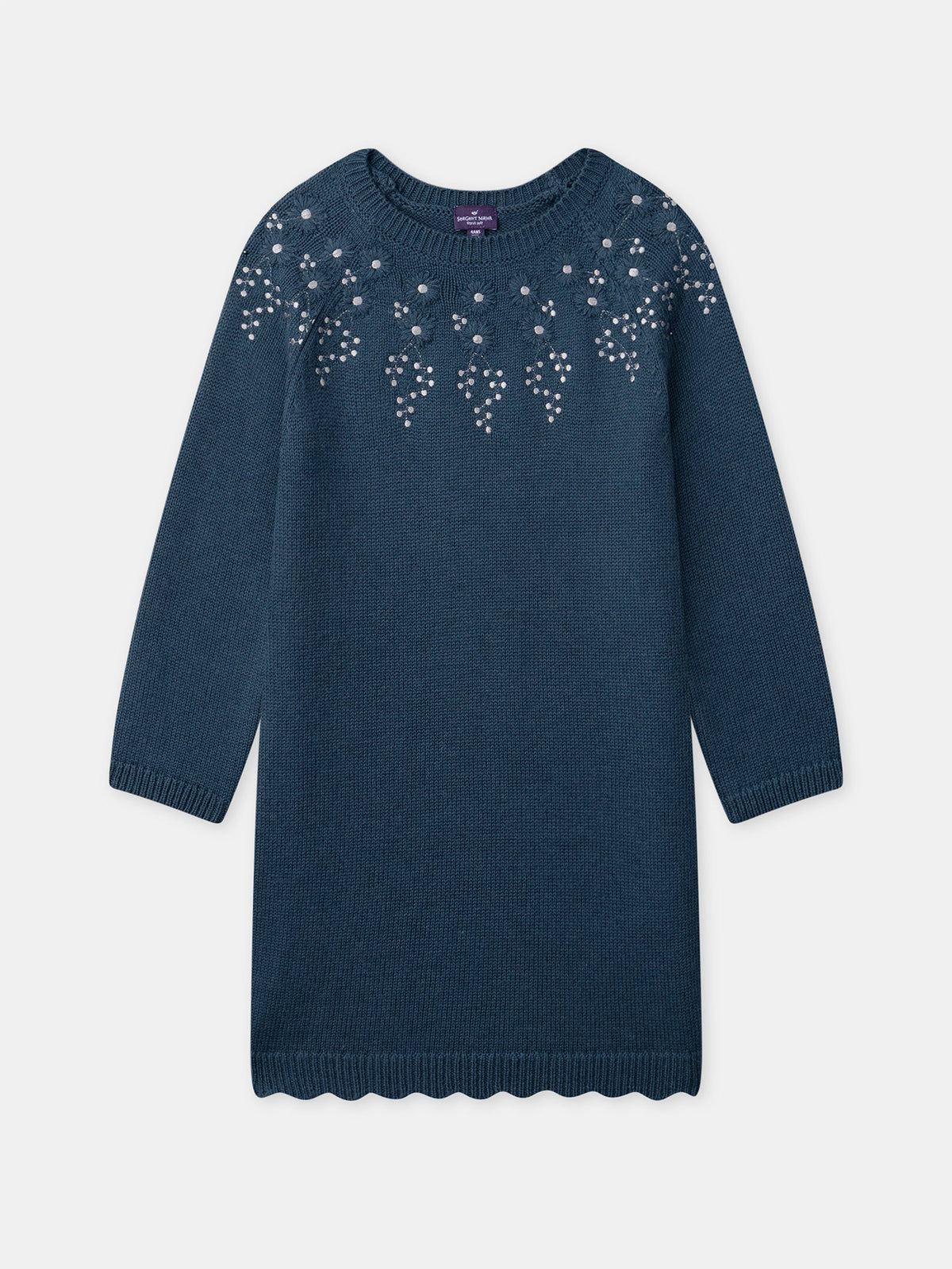 Robe bleu paon brodée de fleurs Fille - 1