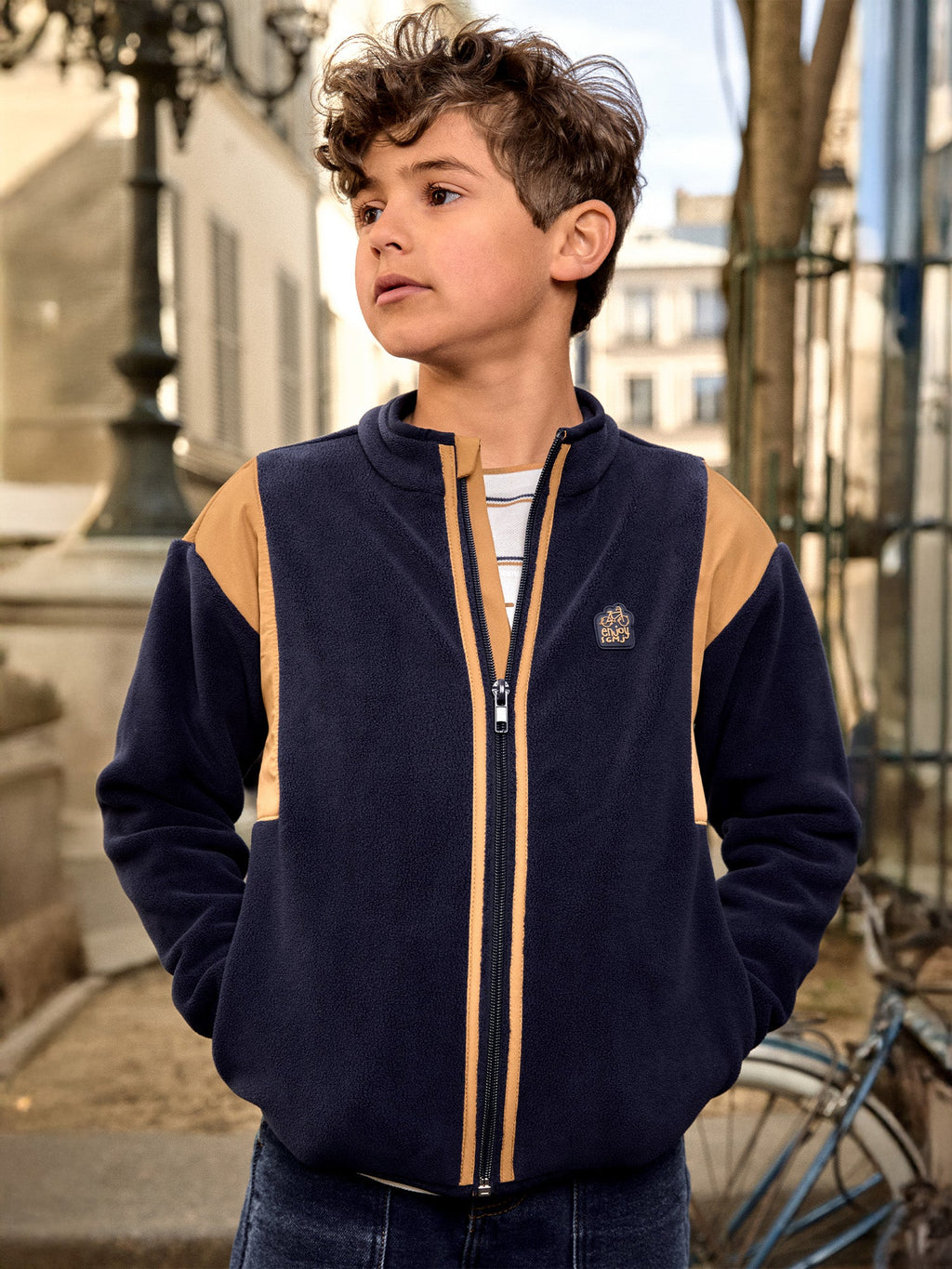 Gilet polaire zippé bleu marine à col Garçon - 1