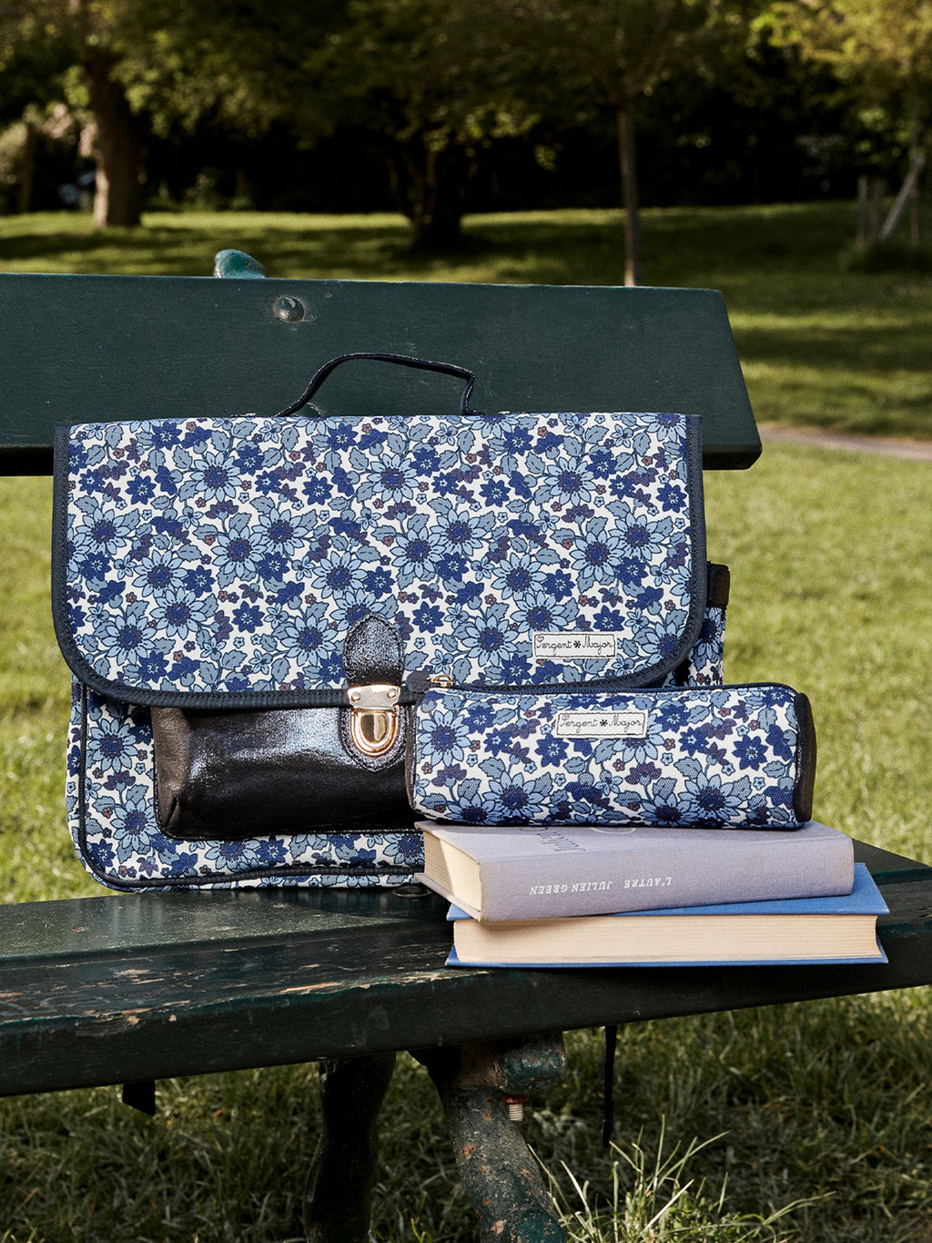 Cartable bleu marine imprimé fleuri Fille - 1