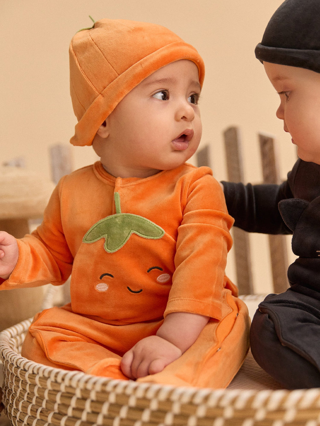 Grenouillère orange citrouille en velours + bonnet Bébé Garçon - 2