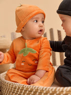 Grenouillère orange citrouille en velours + bonnet Bébé Garçon - 2