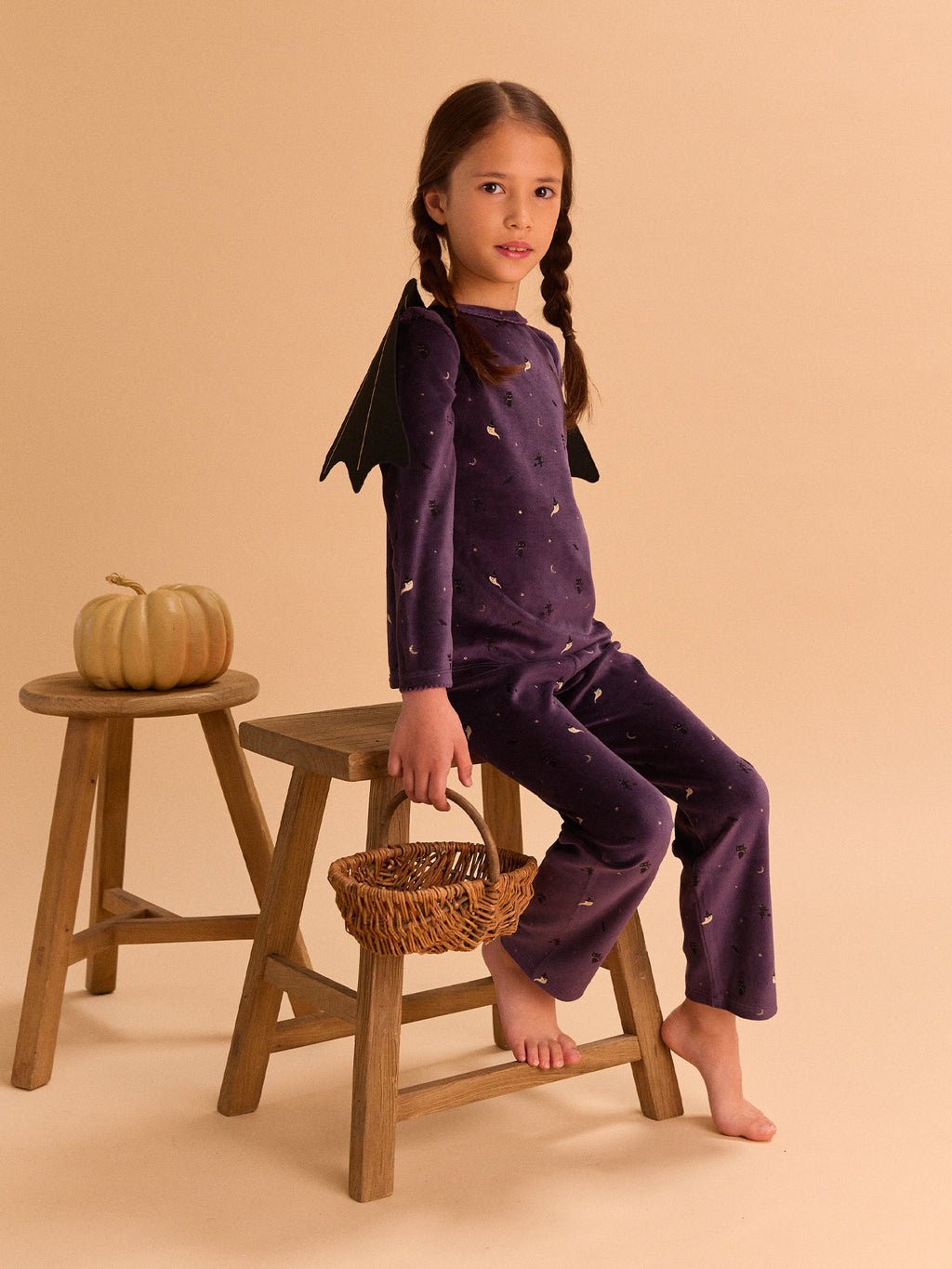 Pyjama d'Halloween violet + ailes de chauve-souris Fille - 2
