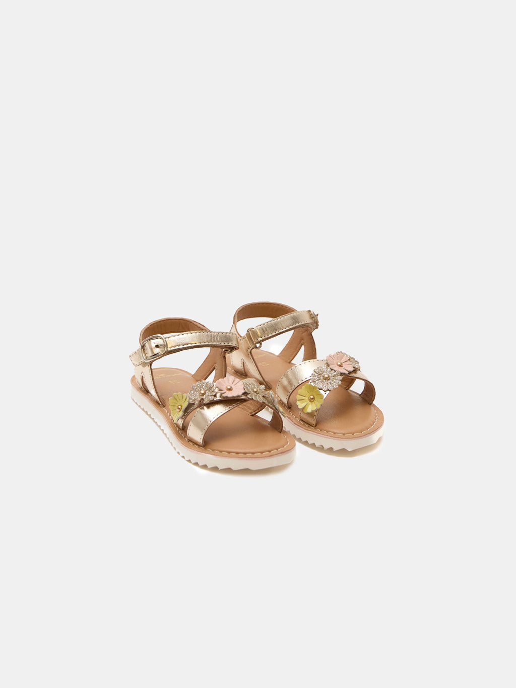 Sandales doré et fleurs en cuir Fille - 1