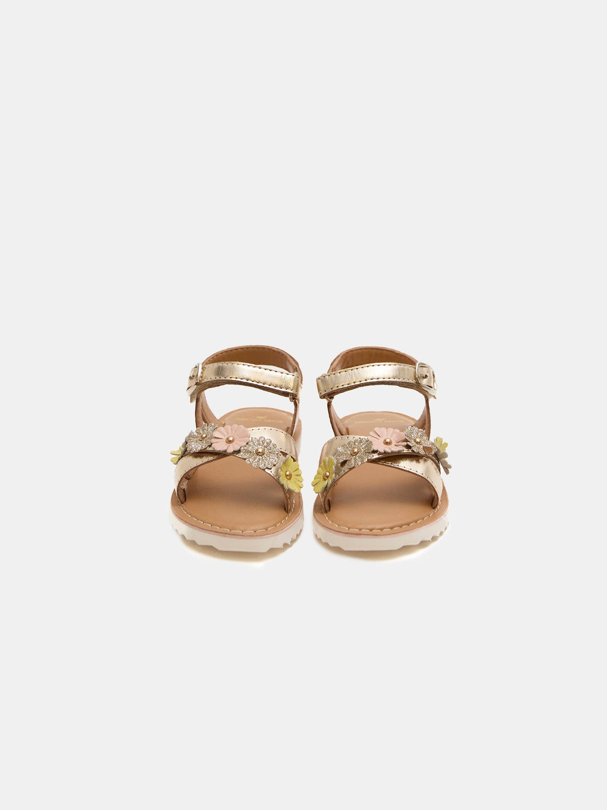 Sandales doré et fleurs en cuir Fille - 2